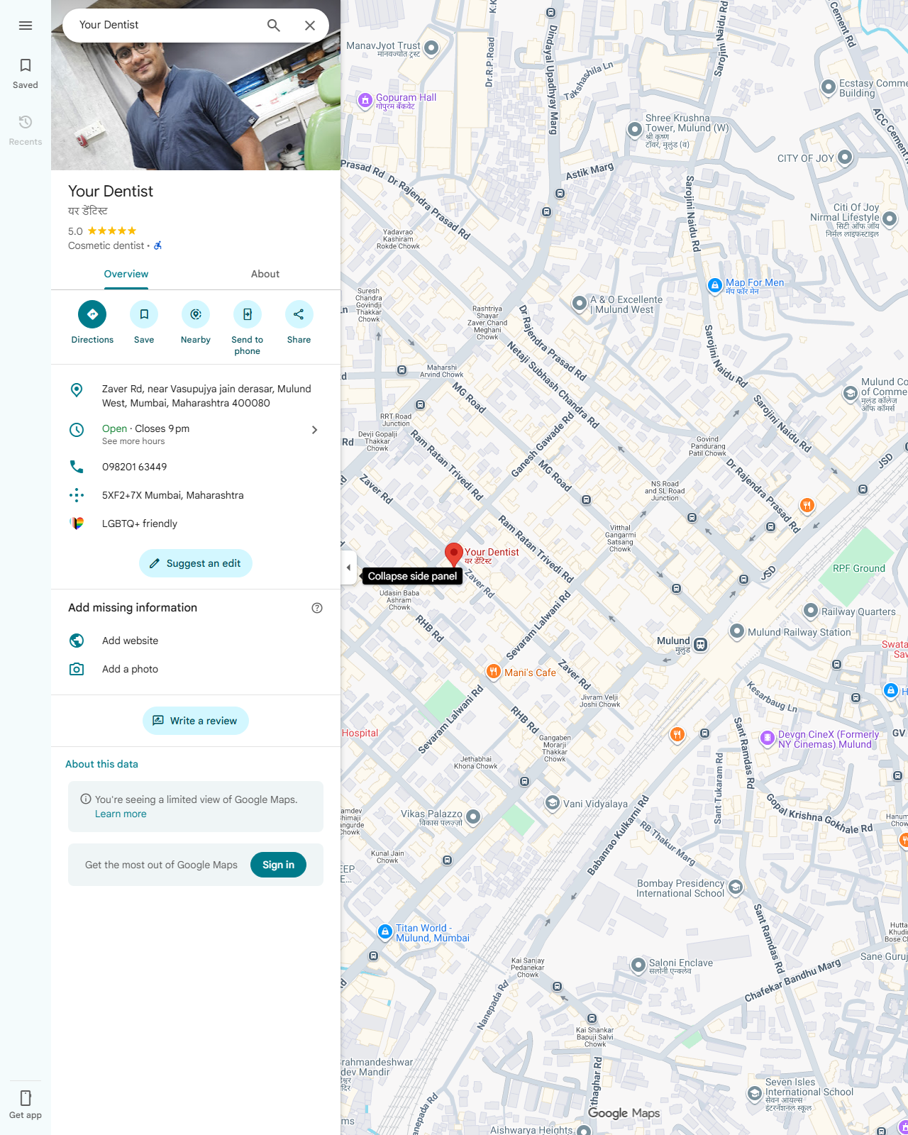 Live screenshot of the Google listing